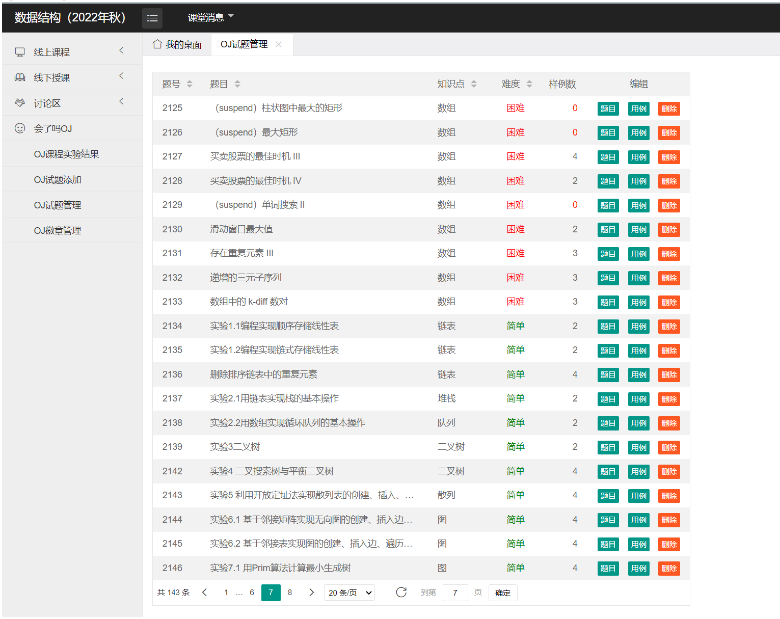 编程系统中具有难度标签的题目列表页面