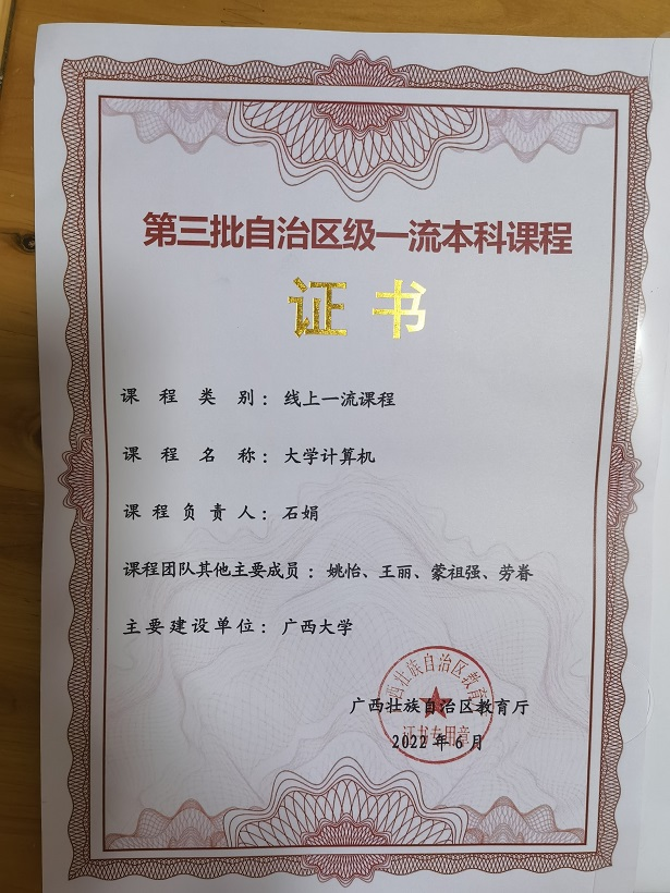大学计算机自治区级一流本科课程