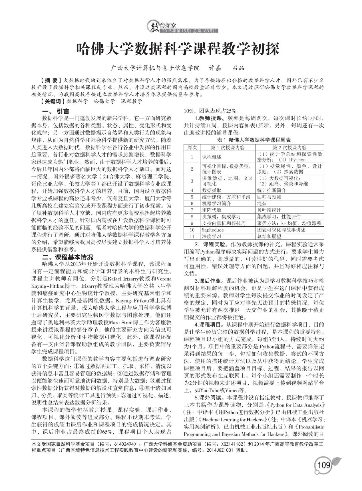 许嘉. 哈佛大学数据科学课程教学初探