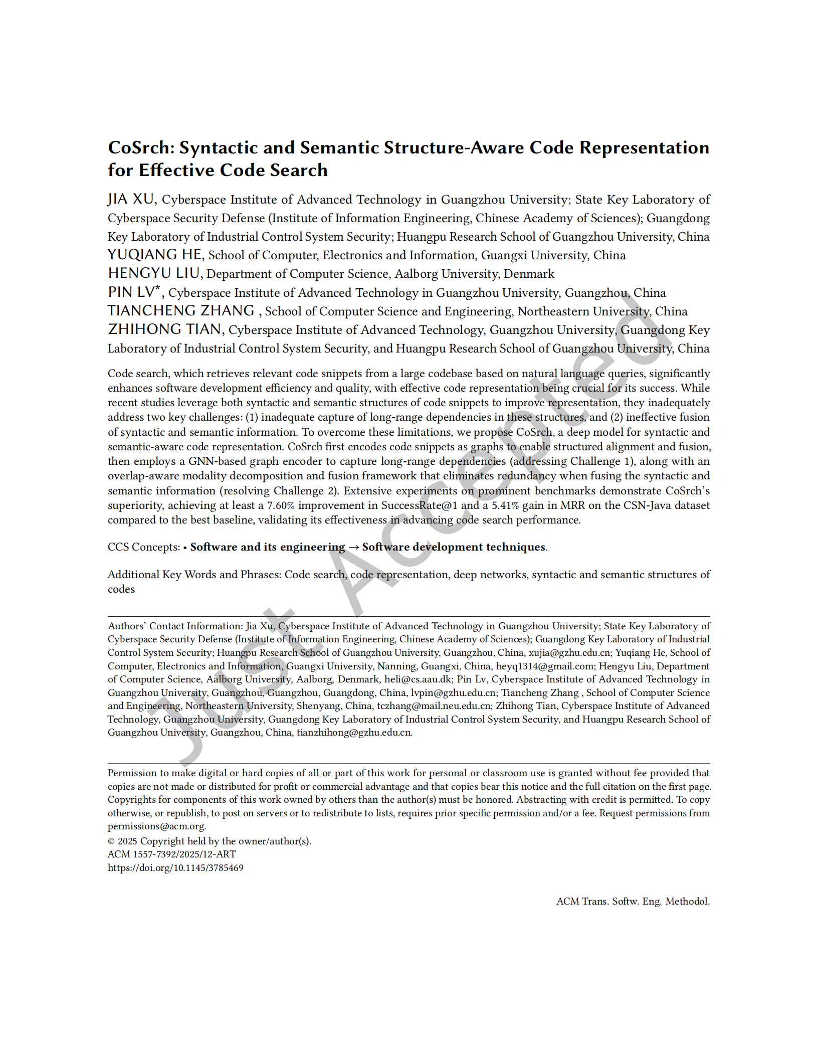 Jia Xu et al. CoSrch Syntactic and Semantic Structure-Aware Code Representation for Effective Code Search