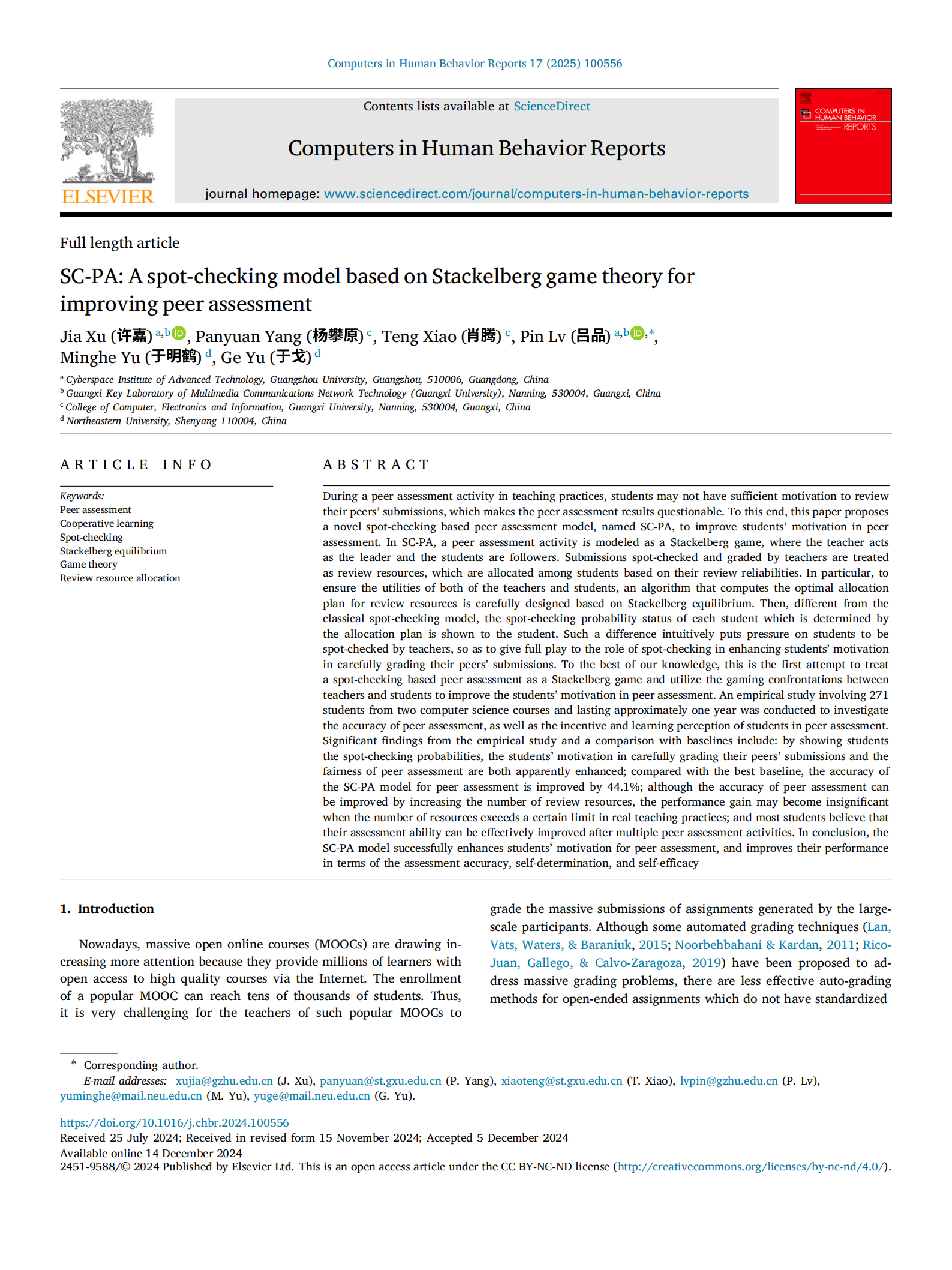 Jia Xu et al. SC-PA Spot-Checking Model Based on Stackelberg Game Theory