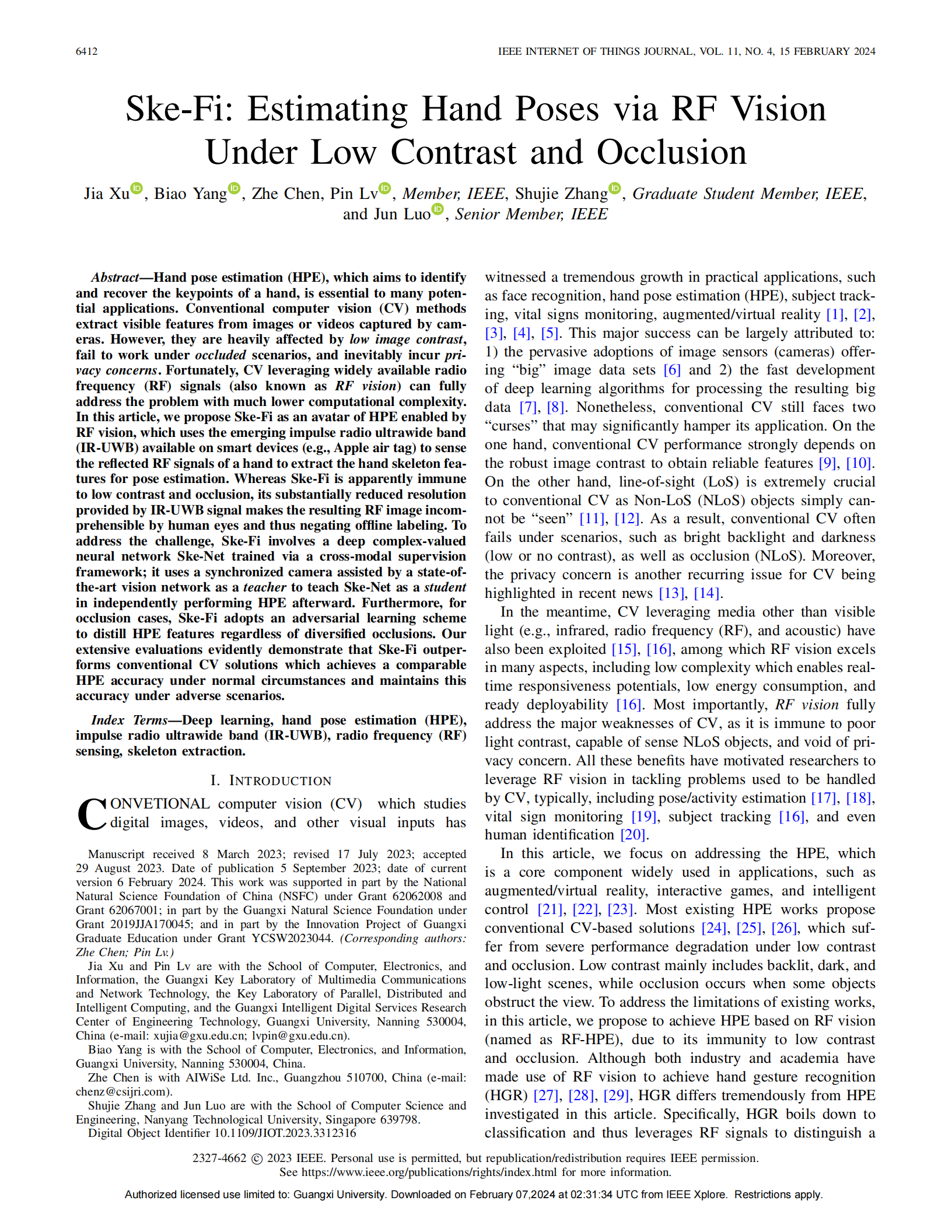 Jia Xu et al. Ske-Fi Estimating Hand Poses via RF Vision