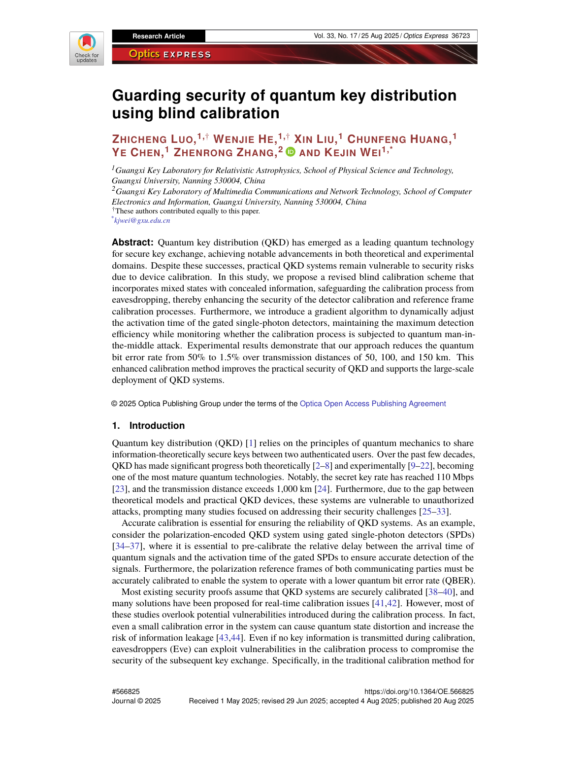 Zhenrong Zhang等.Guarding security of quantum key distribution using blind calibration