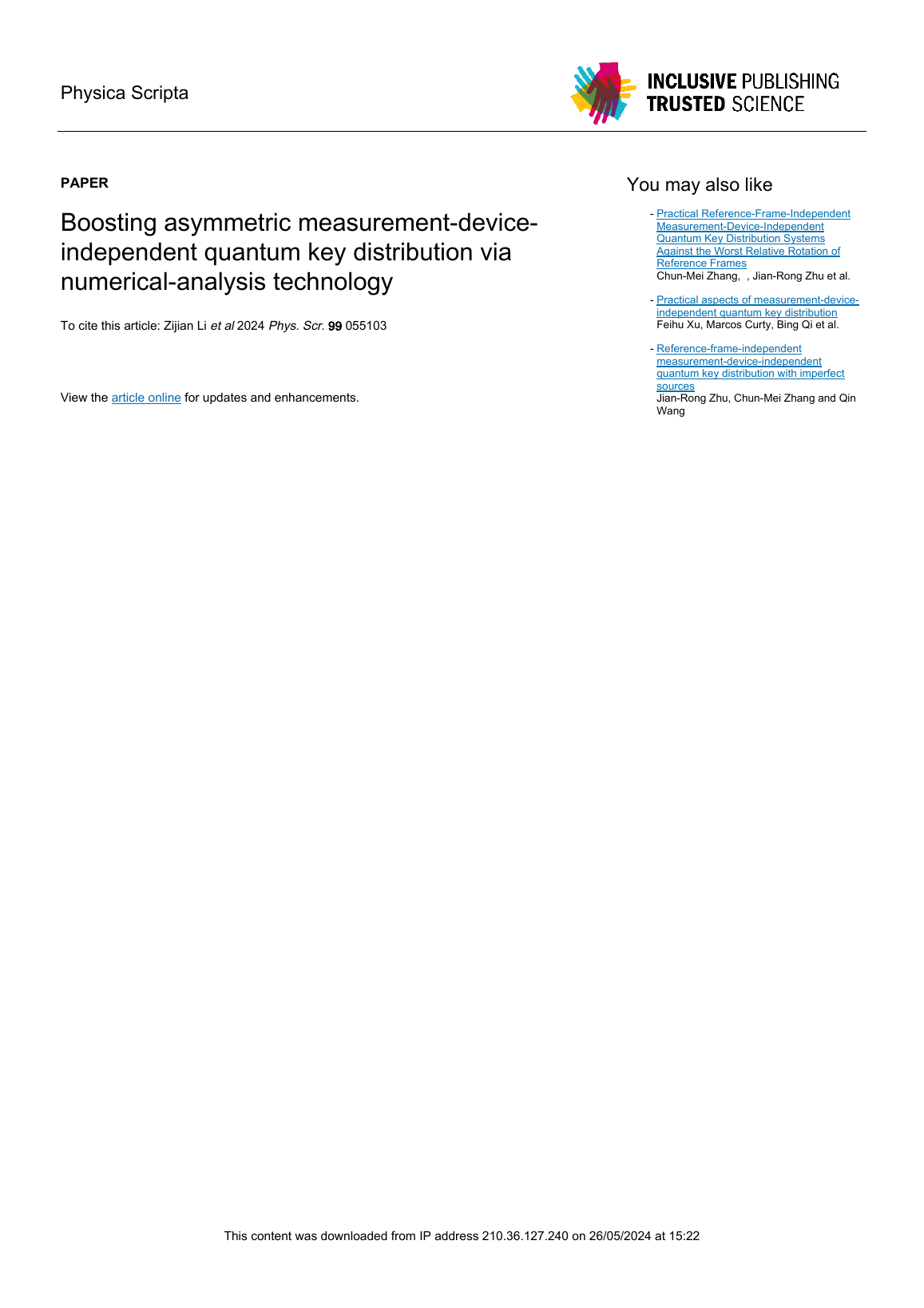 Zhenrong Zhang等.Boosting asymmetric measurement-device independent quantum key distribution via numerical-analysis technology