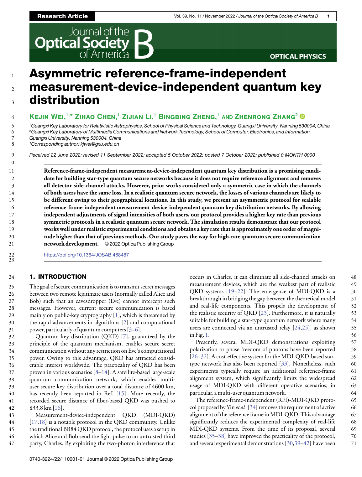 Zhenrong Zhang等.Asymmetric reference-frame-independent measurement-device-independent quantum key distribution