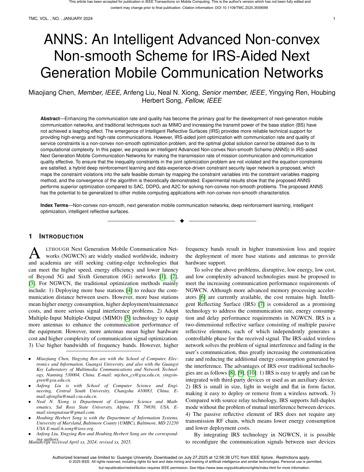 Miaojiang Chen等.ANNS An Intelligent Advanced Non-Convex Non-Smooth Scheme for IRS-Aided Next Generation Mobile Communication Networks
