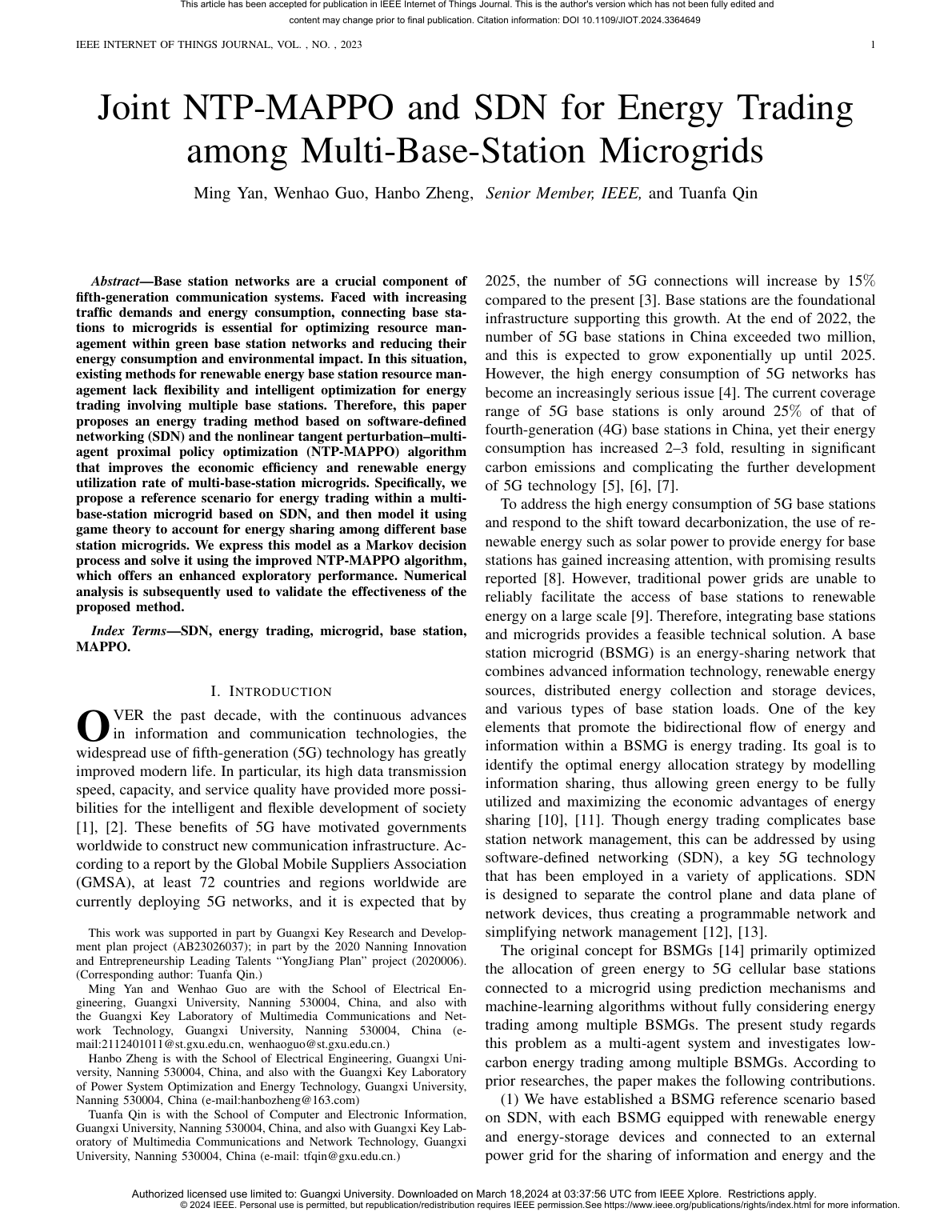 Ming Yan等.Joint NTP-MAPPO and SDN for Energy Trading Among Multi-Base-Station Microgrids