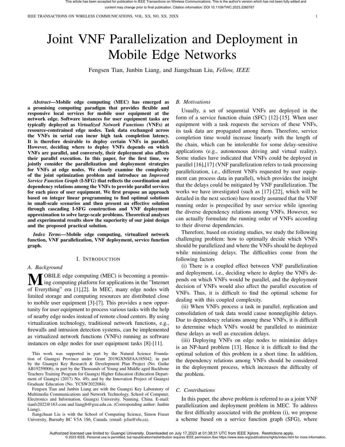 Fengsen Tian等.Joint VNF Parallelization and Deployment in Mobile Edge Networks