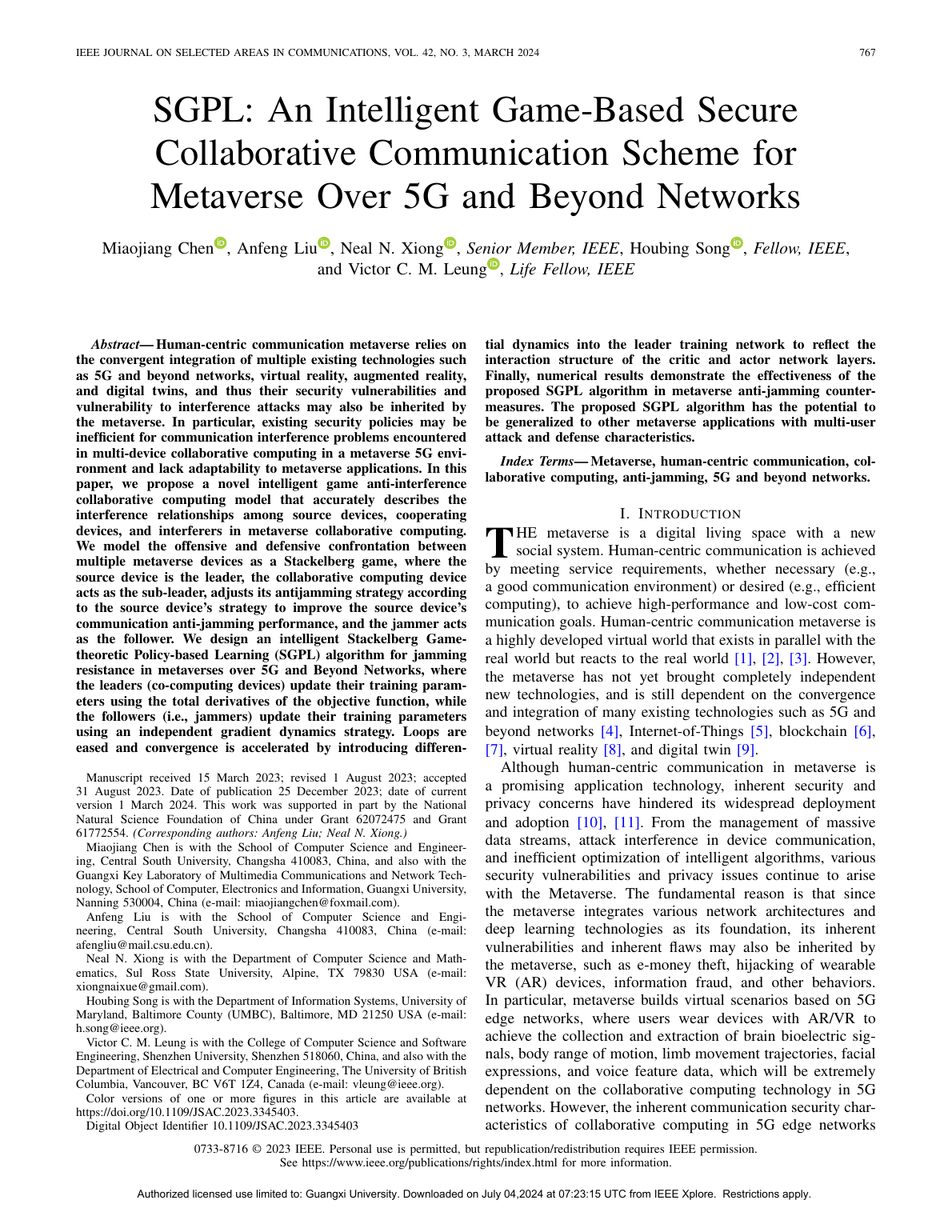 Miaojiang Chen等.SGPL An Intelligent Game-Based Secure Collaborative Communication Scheme for Metaverse Over 5G and Beyond Networks