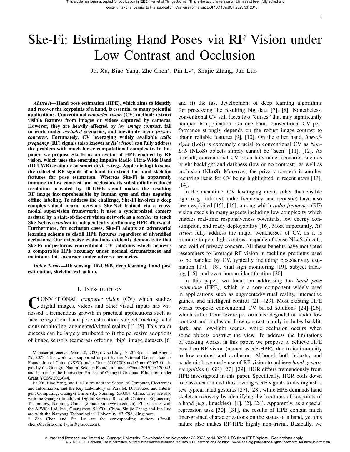 Jia Xu等.Ske-Fi Estimating Hand Poses via RF Vision Under Low Contrast and Occlusion